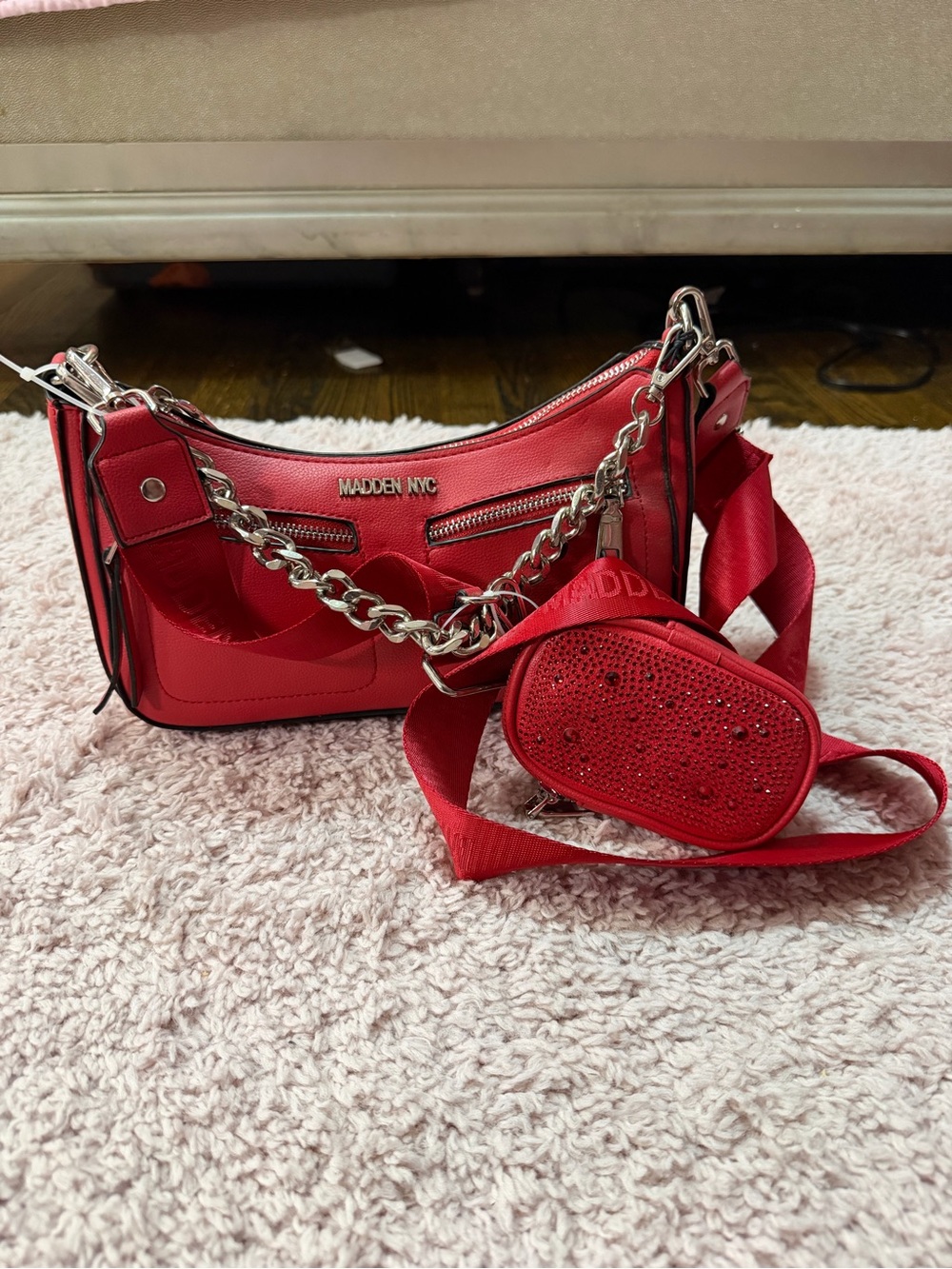 Red Madden NYC Chain Accent Shoulder Bag